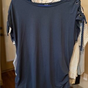 AUW Women's Blue Short Sleeve Top with Grommet Detail